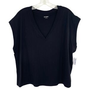 Old Navy Women’s V Neck Sleeveless Boxy Cotton Top Black New